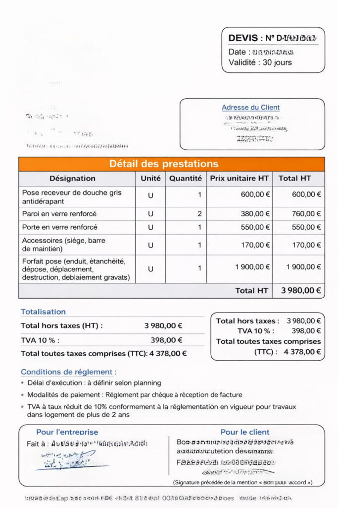 Devis installation douche senior