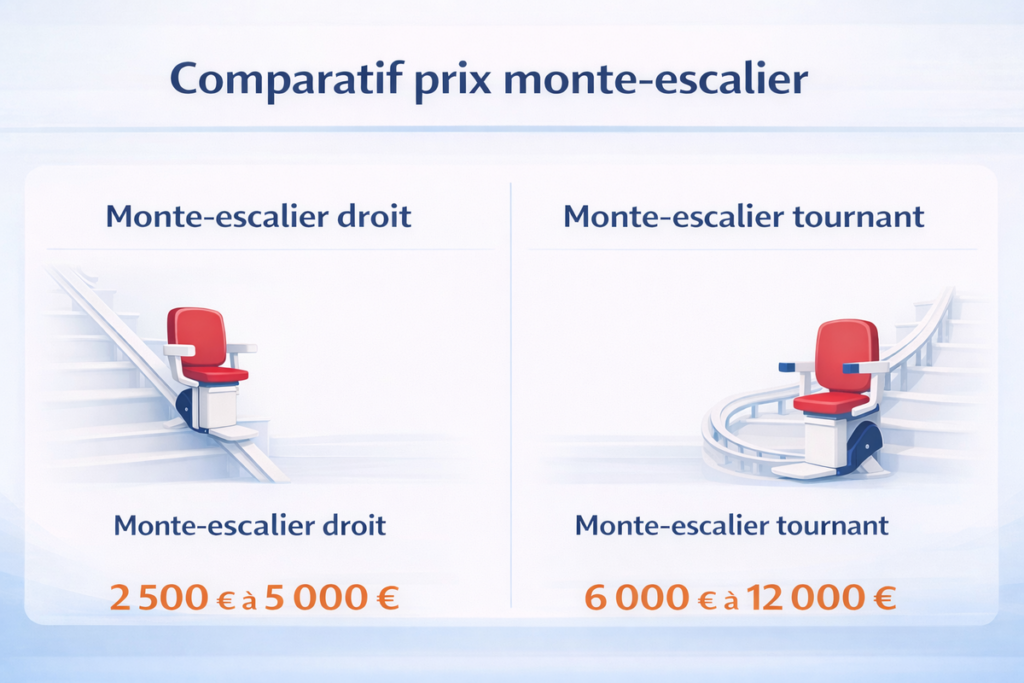 Comparatif prix d'un monte escalier droit et tournant