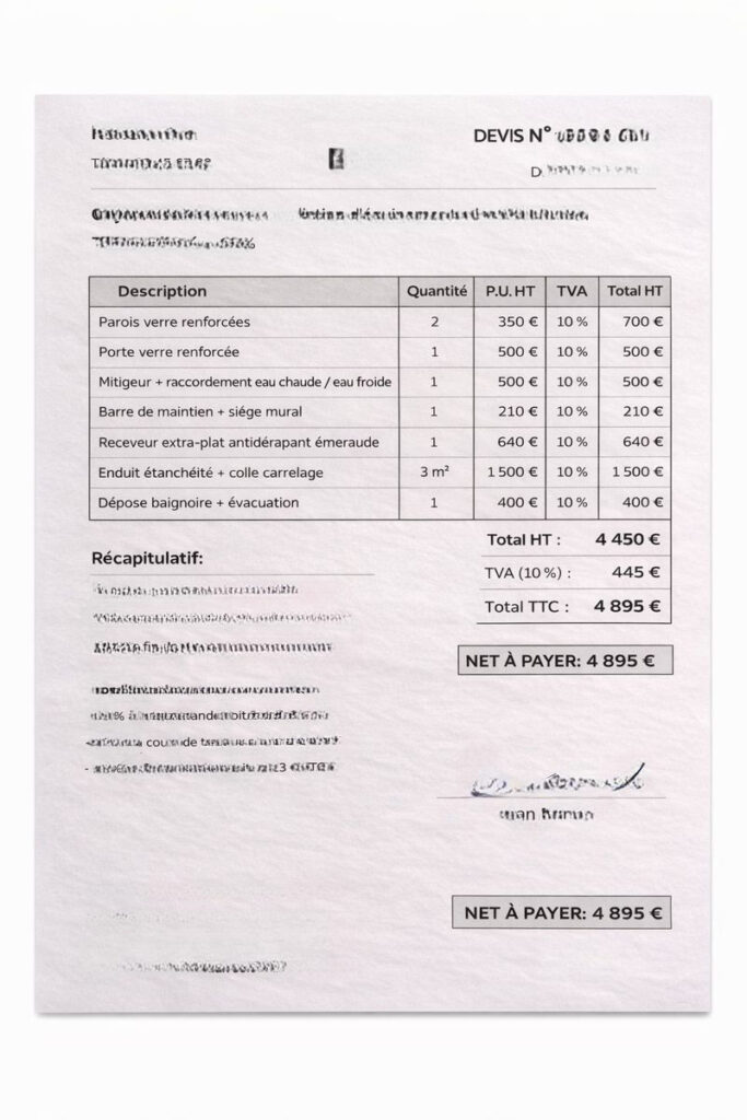 Devis remplacement baignoire par douche senior